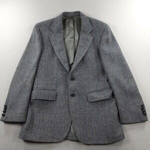 Vintage Harris Tweed Blazer Mens 39 Short Herringbone Wool Sport Coat Jacket USA